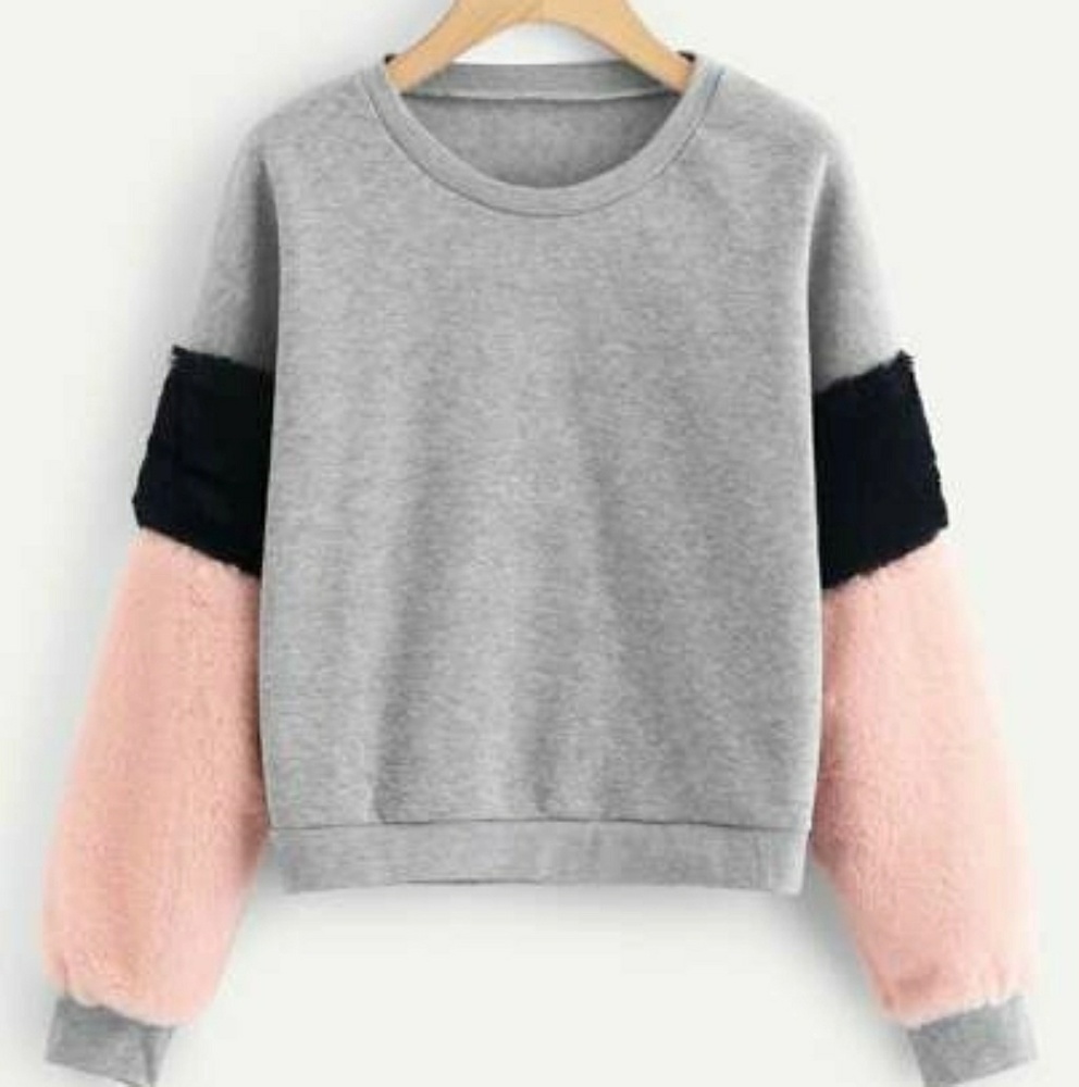 Gray, Pink & Black Fur Sweatshirt